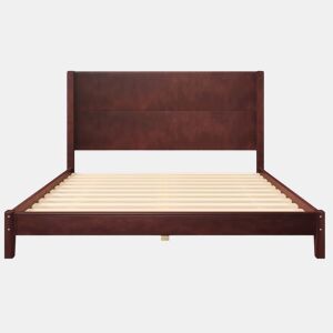 Cama de plataforma 160x200 - com cabeceira e base de ripas - castanho