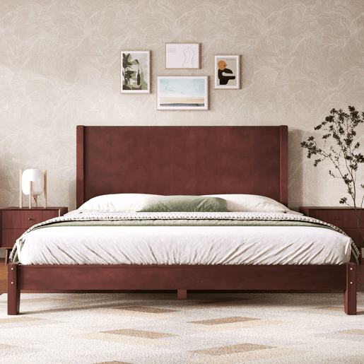 Cama de plataforma 160x200 - com cabeceira e base de ripas - castanho