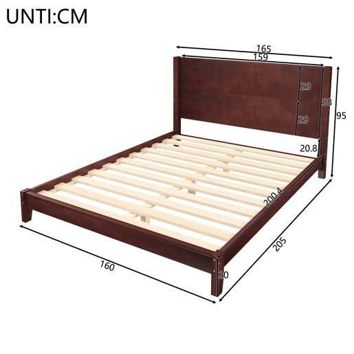 Cama de plataforma 160x200 - com cabeceira e base de ripas - castanho