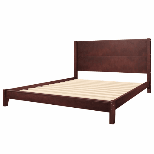 Cama de plataforma 160x200 - com cabeceira e base de ripas - castanho