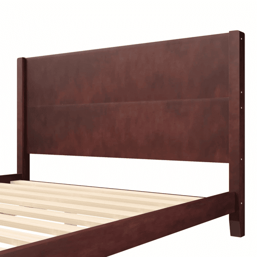 Cama de plataforma 160x200 - com cabeceira e base de ripas - castanho
