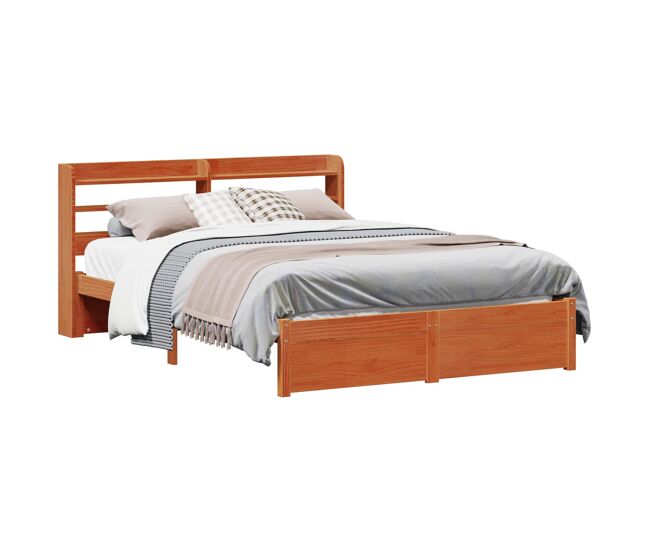 Estructura de cama matrimonial Estilo con cabecera Marrón cera 150 x 200 cm