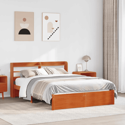 Estrutura de cama de casal simple com cabeceira - Marrom Cera 150 x 200 cm