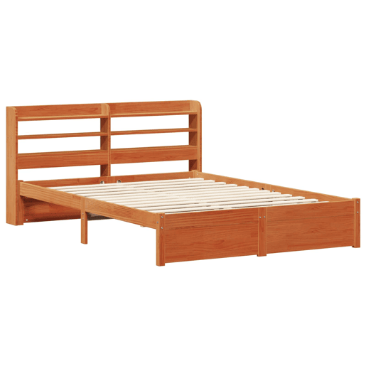 Estrutura de cama de casal simple com cabeceira - Marrom Cera 150 x 200 cm