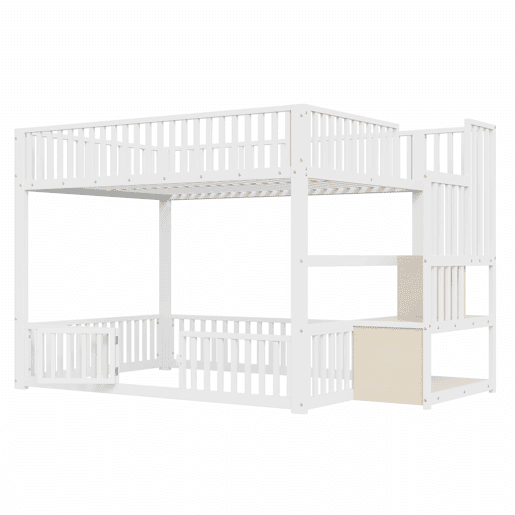 Beliche 140 x 200 cm - escada com arrumação, LED - branco