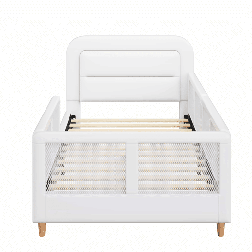 Cama de plataforma estofada 90x200 - com grade de segurança - branca