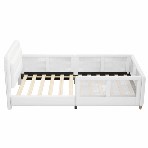 Cama de plataforma estofada 90x200 - com grade de segurança - branca