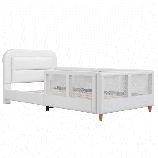 Cama de plataforma estofada 90x200 - com grade de segurança - branca