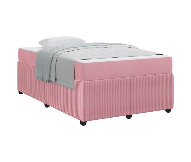 Estructura de cama doble matrimonial con colchón rosa 120 x 190 cm tela