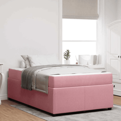 Estrutura da Cama de casal moderno com colchão Rosa 120 x 190 cm tecido