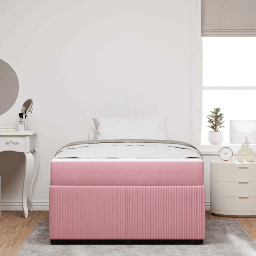 Estrutura da Cama de casal moderno com colchão Rosa 120 x 190 cm tecido