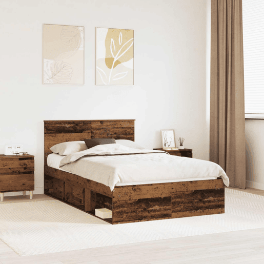 Estrutura de cama de casal com cabeceira - Madeira antiga 120 x 190 cm