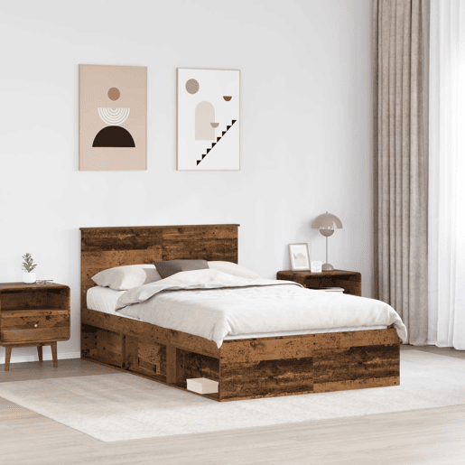 Estrutura de cama de casal com cabeceira - Madeira antiga 120 x 190 cm