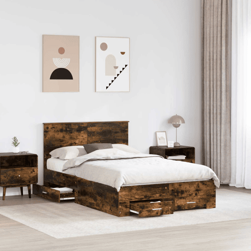 Estrutura de cama de casal com cabeceira - Carvalho Defumado 120 x 200 cm
