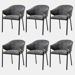 Cadeiras de jantar 6 unidades - confortáveis e respiráveis, modernas, chenille com apoios de braço em aço inoxidável dourado - cinza