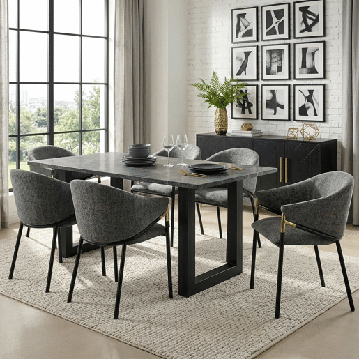 Cadeiras de jantar 6 unidades - confortáveis e respiráveis, modernas, chenille com apoios de braço em aço inoxidável dourado - cinza