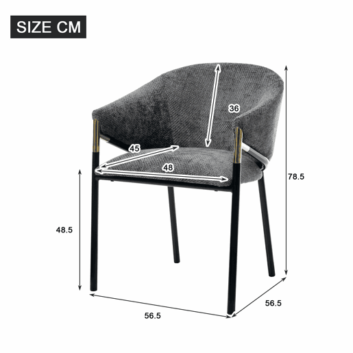 Cadeiras de jantar 6 unidades - confortáveis e respiráveis, modernas, chenille com apoios de braço em aço inoxidável dourado - cinza