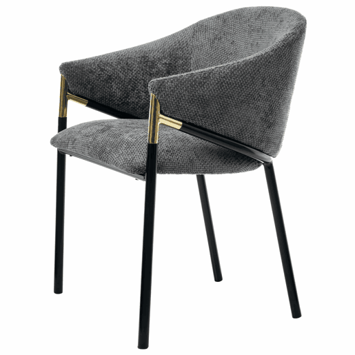 Cadeiras de jantar 6 unidades - confortáveis e respiráveis, modernas, chenille com apoios de braço em aço inoxidável dourado - cinza