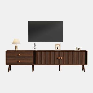 Móvel de TV baixo 180 x 40 x 46,5 cm - 2 gavetas, 2 portas de correr, 7 pés, para televisores até 80 polegadas - nogueira