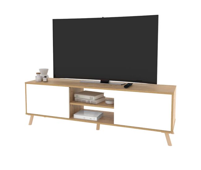 Conjunto de muebles salón, mueble de tv, aparador y librería oslo blanco mate y roble gold