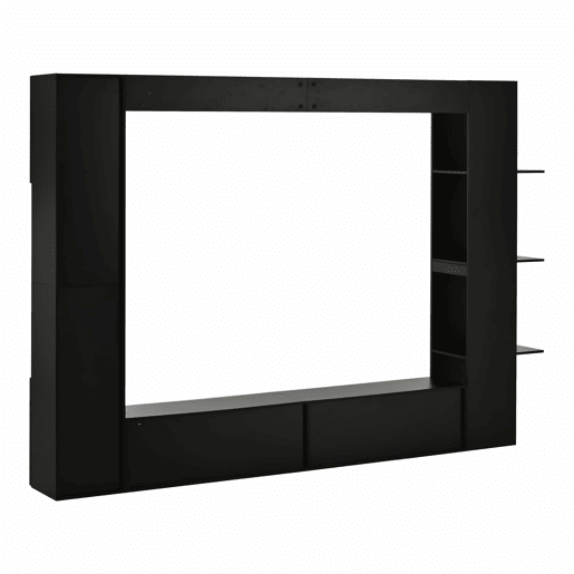 Conjunto de sala de estar modular de 4 peças - compacto com grande capacidade de arrumação, vitrina e porta reversível - preto
