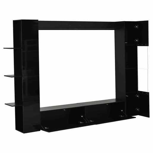 Conjunto de sala de estar modular de 4 peças - compacto com grande capacidade de arrumação, vitrina e porta reversível - preto