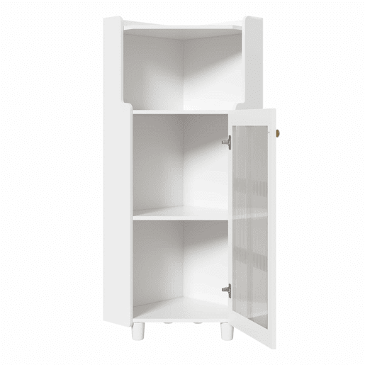 Armário de canto 63,5 x 124 cm - superfície lacada com iluminação LED e controlo por aplicação, design moderno e multifuncional - branco Armário de canto 63,5 x 124 cm - superfície lacada com iluminação LED e controlo por aplicação, design moderno e multifuncional - branco