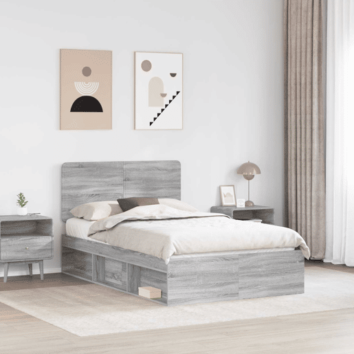 Estrutura da Cama de casal simple com cabeceira Cinza Sonoma 120 x 190 cm