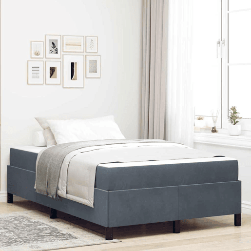 Estrutura da Cama de casal moderno com colchão Cinza Escuro 120 x 200 cm tecido