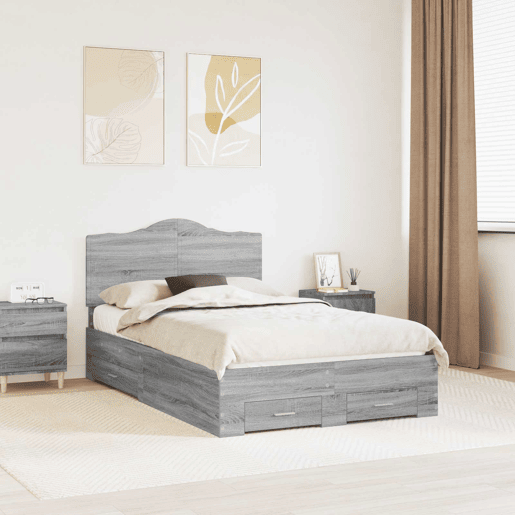 Estrutura De Cama De Casal Moderno - Cinza Sonoma 120 x 200 cm Madeira processada