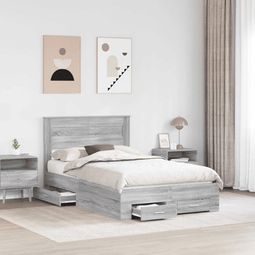 Estrutura De Cama De Casal Moderno - Cinza Sonoma 120 x 190 cm Madeira processada