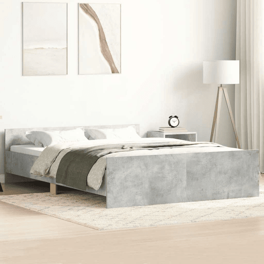 Estrutura de Cama de casal para adultos c painéis de cabeceira e pés cinza cimento