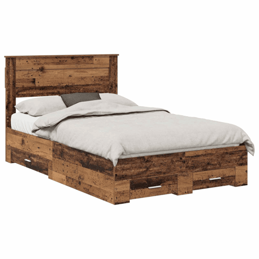 Estrutura de cama de casal com cabeceira - Madeira antiga 120 x 190 cm