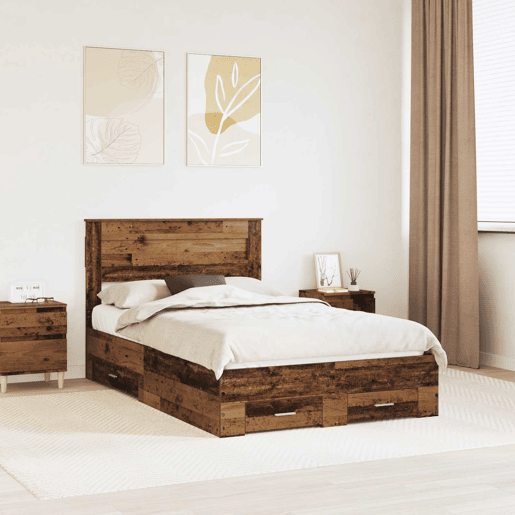 Estrutura de cama de casal com cabeceira - Madeira antiga 120 x 190 cm