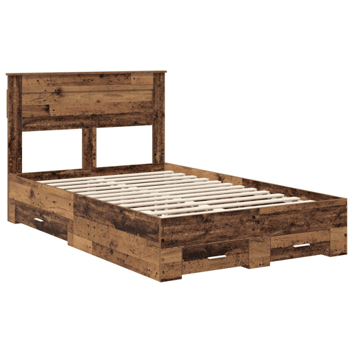 Estrutura de cama de casal com cabeceira - Madeira antiga 120 x 190 cm