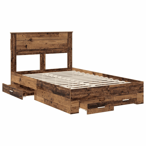 Estrutura de cama de casal com cabeceira - Madeira antiga 120 x 190 cm