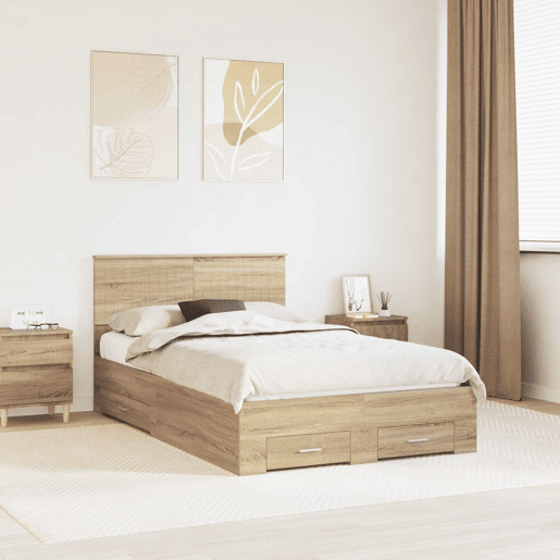 Estrutura da Cama de casal moderno com cabeceira Carvalho Sonoma 120 x 200 cm