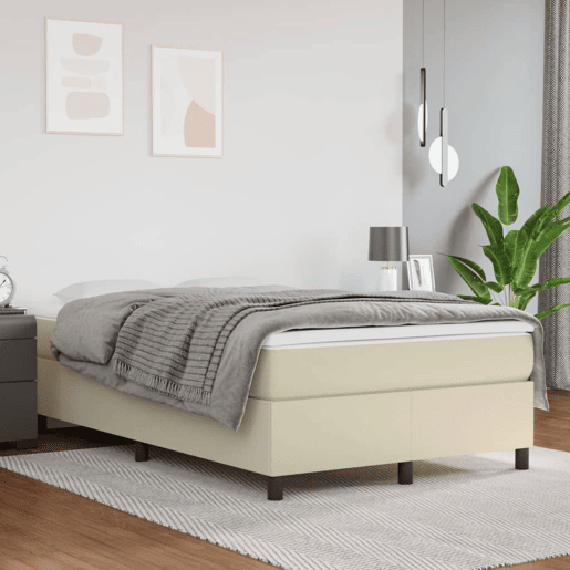 Estrutura de Cama de casal moderno com molas 120x200 cm couro artificial cor creme
