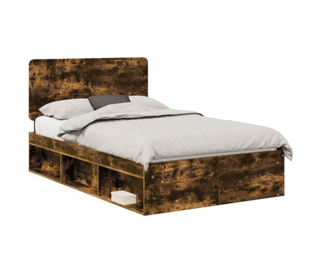 Estructura de cama matrimonial estilo con cabecera roble ahumado 120 x 190 cm