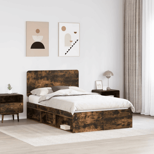 Estrutura de cama de casal com cabeceira - Carvalho Defumado 120 x 190 cm