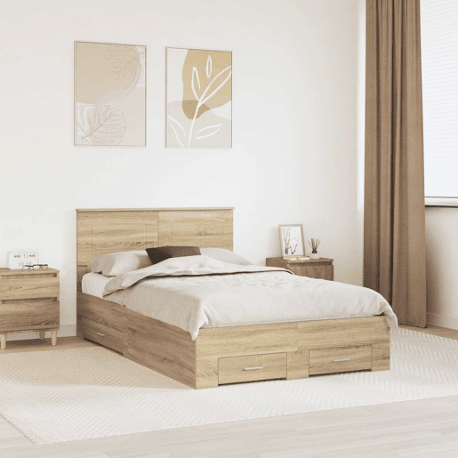 Estrutura da Cama de casal moderno com cabeceira Carvalho Sonoma 120 x 200 cm