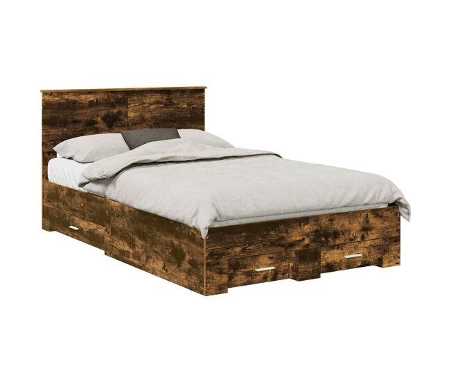 Estructura de cama matrimonial estilo con cabecera roble ahumado 120 x 200 cm