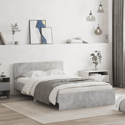 Estrutura de Cama de casal moderno com cabeceira 120x200 cm cinzento cimento