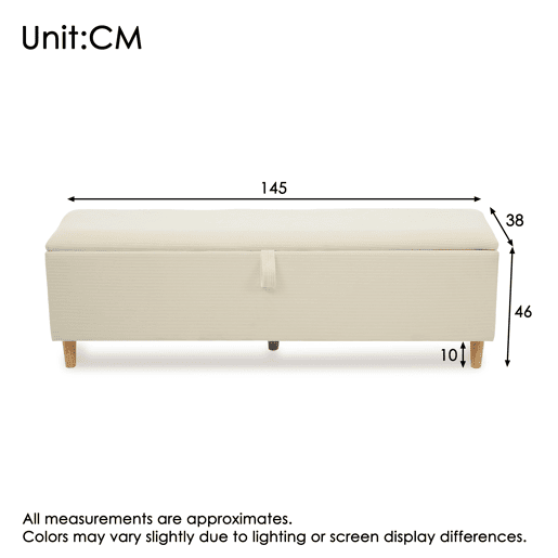 Banco cama 145x38 cm - Banco estofado com armazenamento hidráulico - Bege em estilo cordão