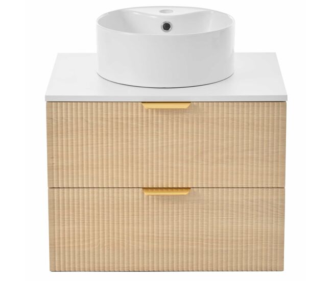Mueble de baño suspendido 60 cm - lavabo cerámico redondo, frentes con efecto madera y diseño de rayas, mdf de alta calidad, gran capacidad de