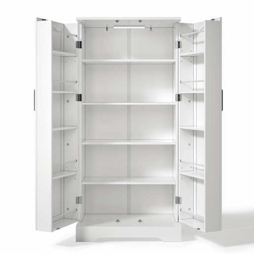 Aparador 60x35x128 cm - Multifuncional com LED, prateleiras ajustáveis, portas com arrumação - Branco