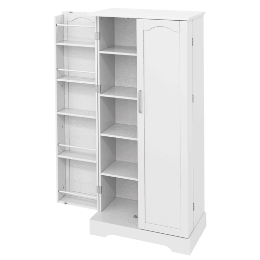 Aparador 60x35x128 cm - Multifuncional com LED, prateleiras ajustáveis, portas com arrumação - Branco