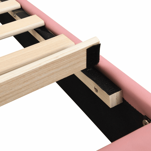 Cama estofada individual 90x200 cm - cabeceira em forma de coelho, faixa de LED, borda de espuma anti-colisão, estrutura estável em PU + contraplacado - rosa e branco