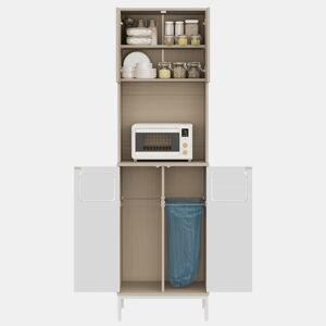 Armário de cozinha para lixo 53 x 35 x 181 cm - com compartimento para resíduos, espaço para micro-ondas e espaço de arrumação ajustável para aspirador - Branco