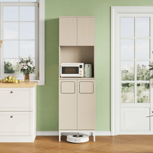 Armário de cozinha para lixo 53 x 35 x 181 cm - com compartimento para resíduos, espaço para micro-ondas e espaço de arrumação ajustável para aspirador - Branco